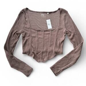 New Pac Sun PacCares Bustier Long Sleeve Top Size M Brown New